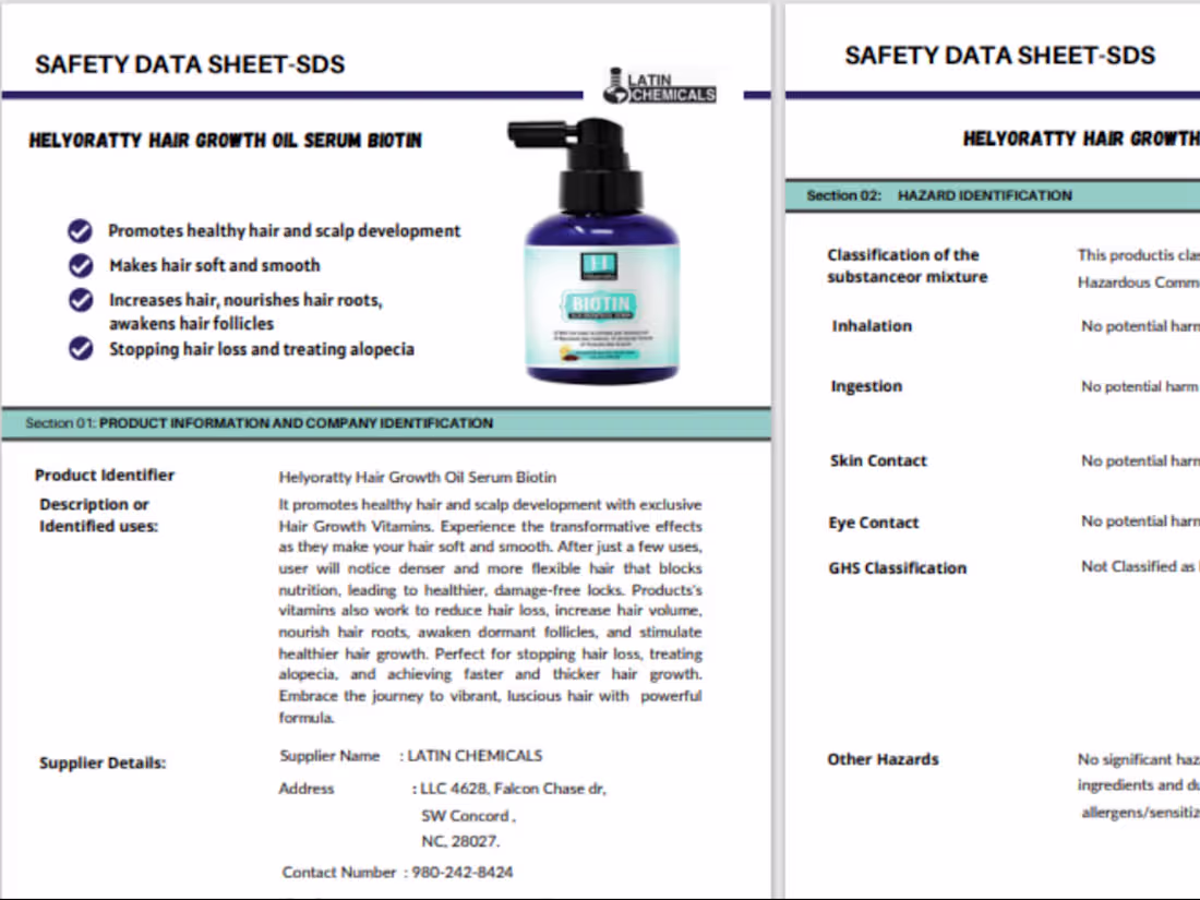Cover image for Expertly Crafted Safety Data Sheet for Hair Growth Serum
