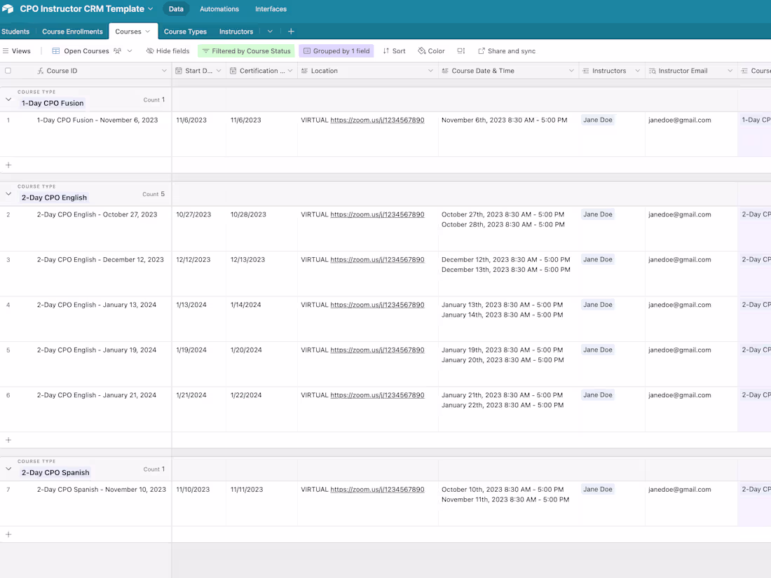 Cover image for CPO Instructor CRM - Airtable