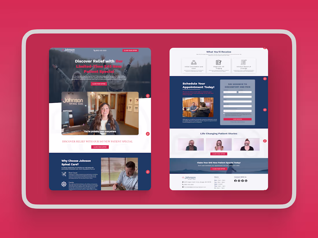 Cover image for Johnson Spinal Care Landing Page Design