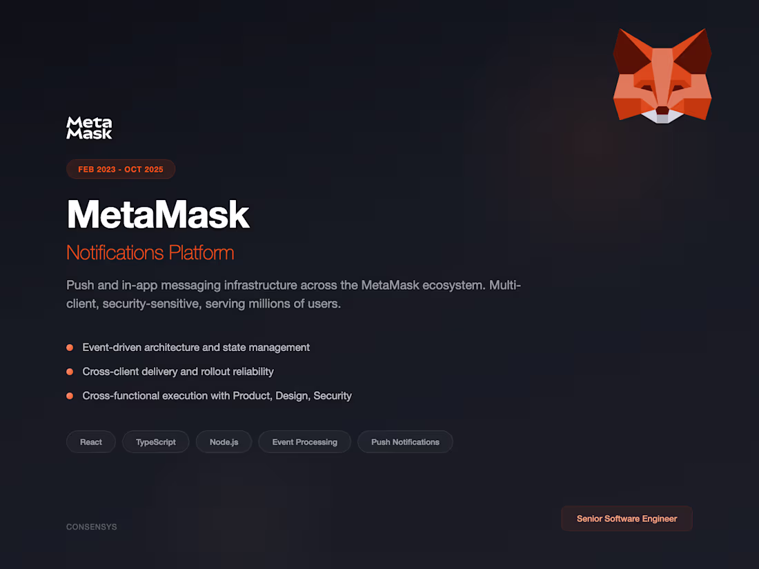 Cover image for MetaMask Notifications — Platform Infrastructure