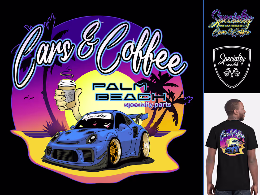 Cover image for T-Shirt design Cars and Coffee Palm Beach 
