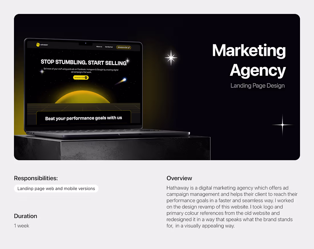 Cover image for Hathaway Digital Marketing Agency Landing Page on Behance