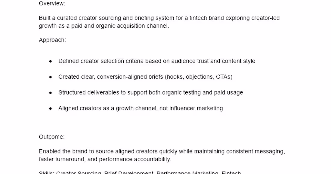 Cover image for Creator Sourcing & Brief Development for Fintech