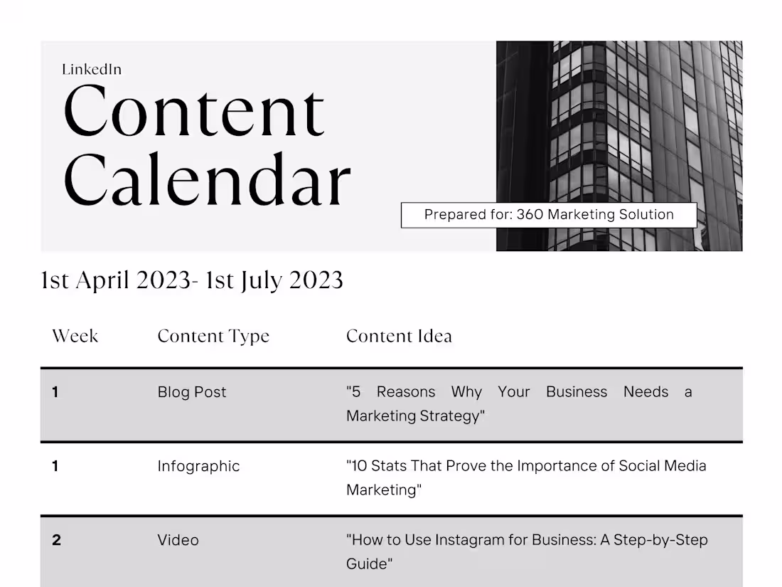 Cover image for Content Calendar for a marketing agency