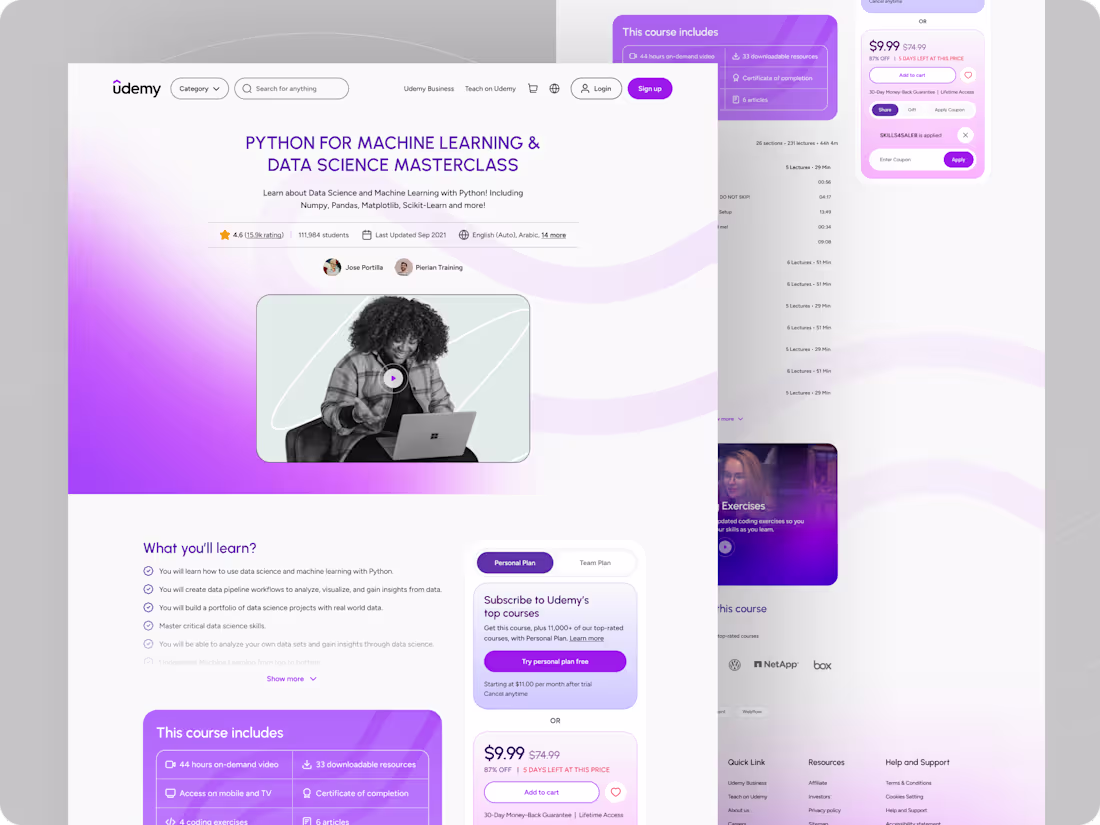 Cover image for Udemy eLearning Course Detail Page UI UX Design