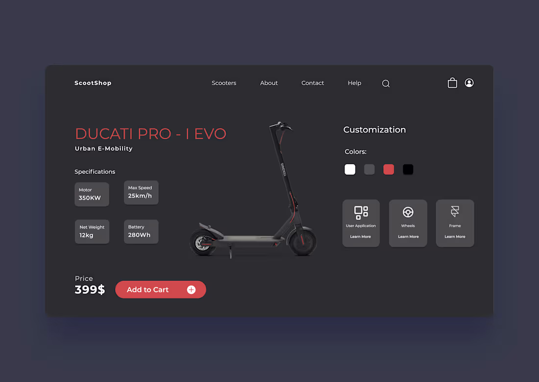 Cover image for Ux-Ui Web Concept Design - Electrical Scooter - Ducati