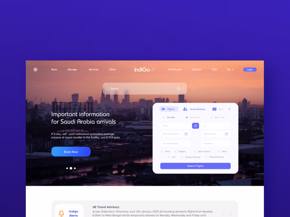 Cover image for IndiGo - Flight Website Redesign