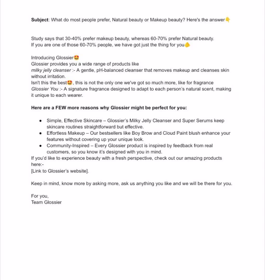 Cover image for Cold email for Glossier 