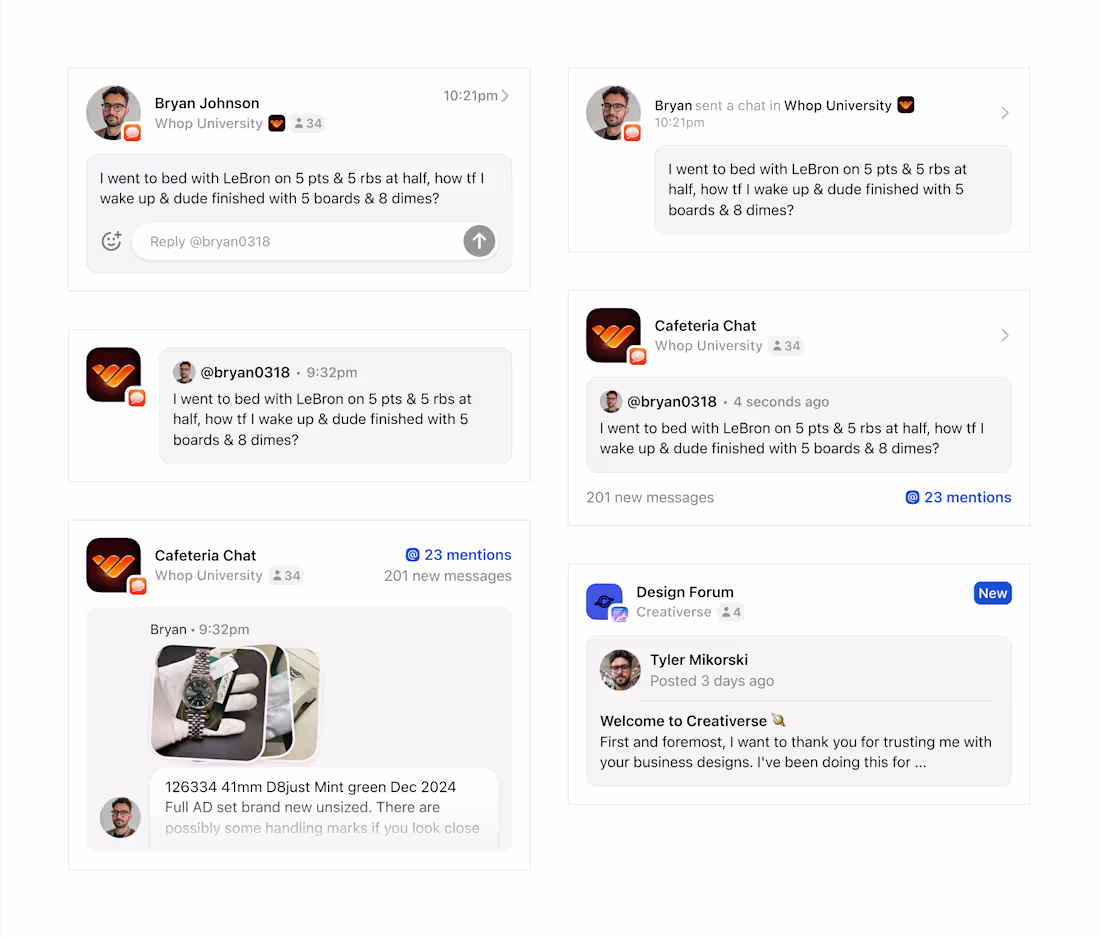 Cover image for Notification card concepts for Whop