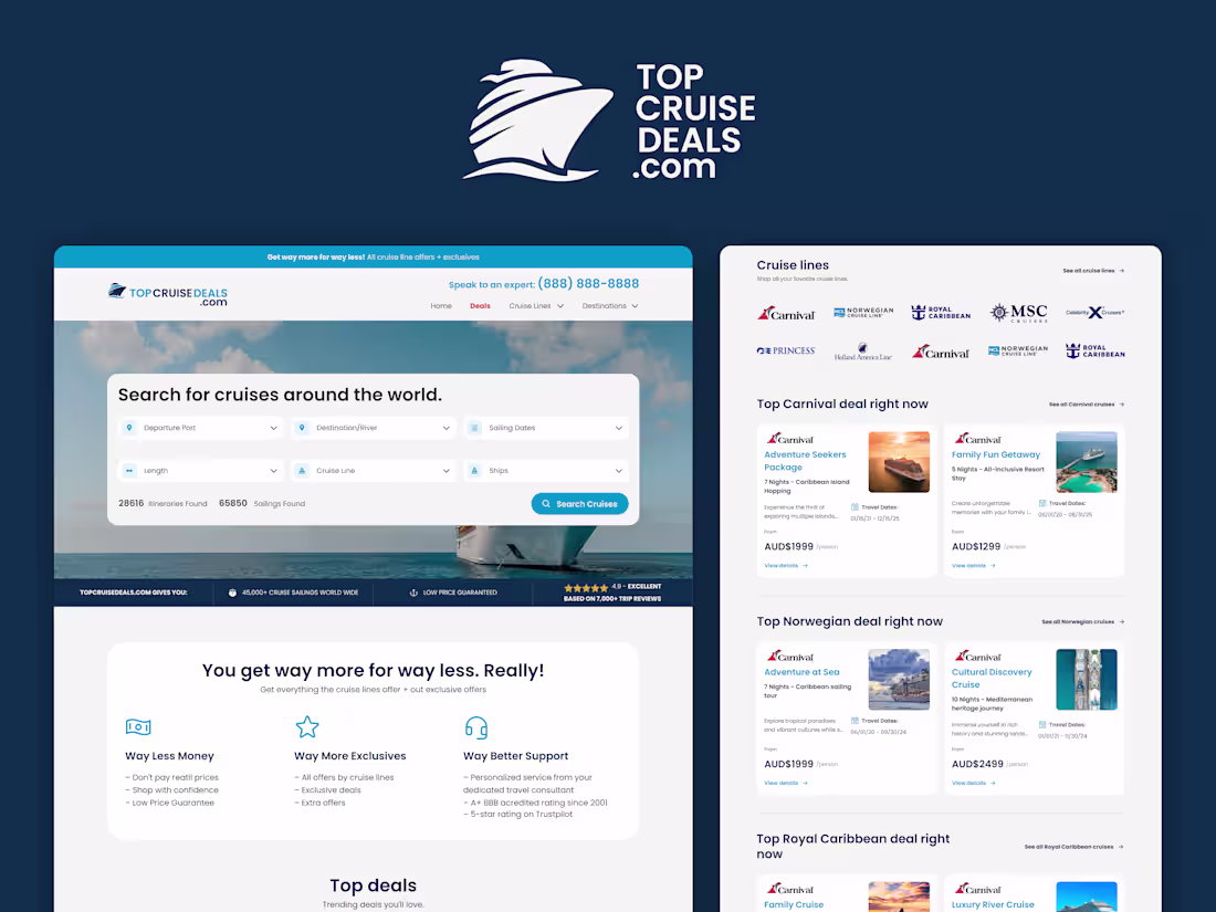 Cover image for Website Interface Design for TopCruiseDeals