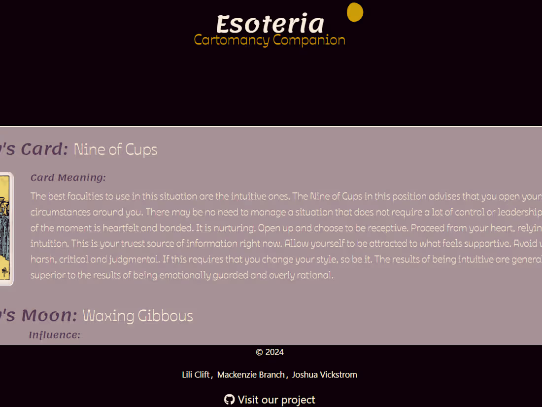 Cover image for Esoteria: Cartomancy App