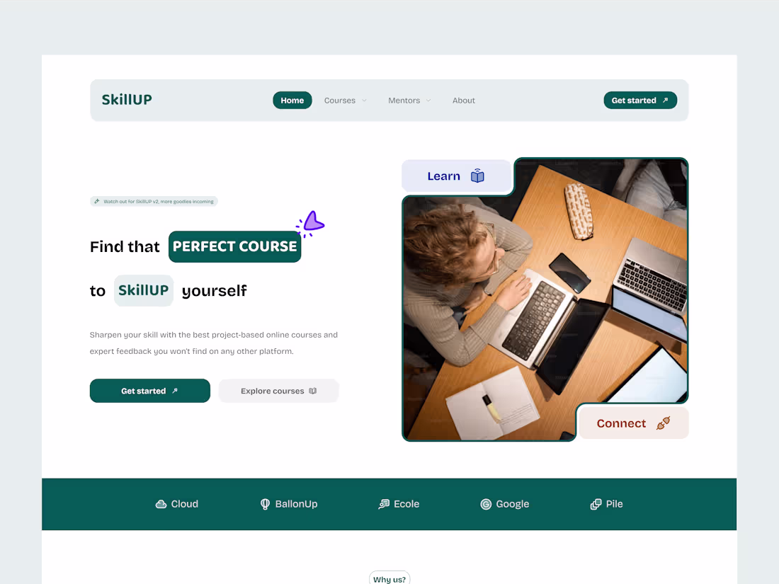 Cover image for Landing Page Design for a Startup called SkillUp