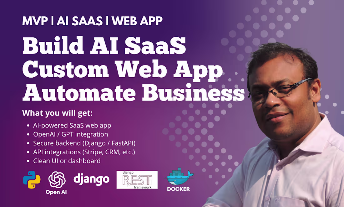 Cover image for Build custom ai saas web app with django, fastapi or openai