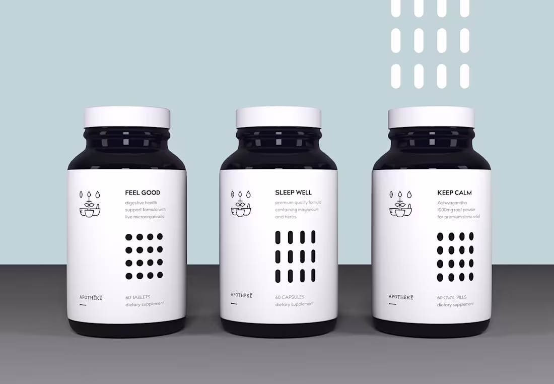 Cover image for Apothéke – Minimalist Supplement Branding and Packaging