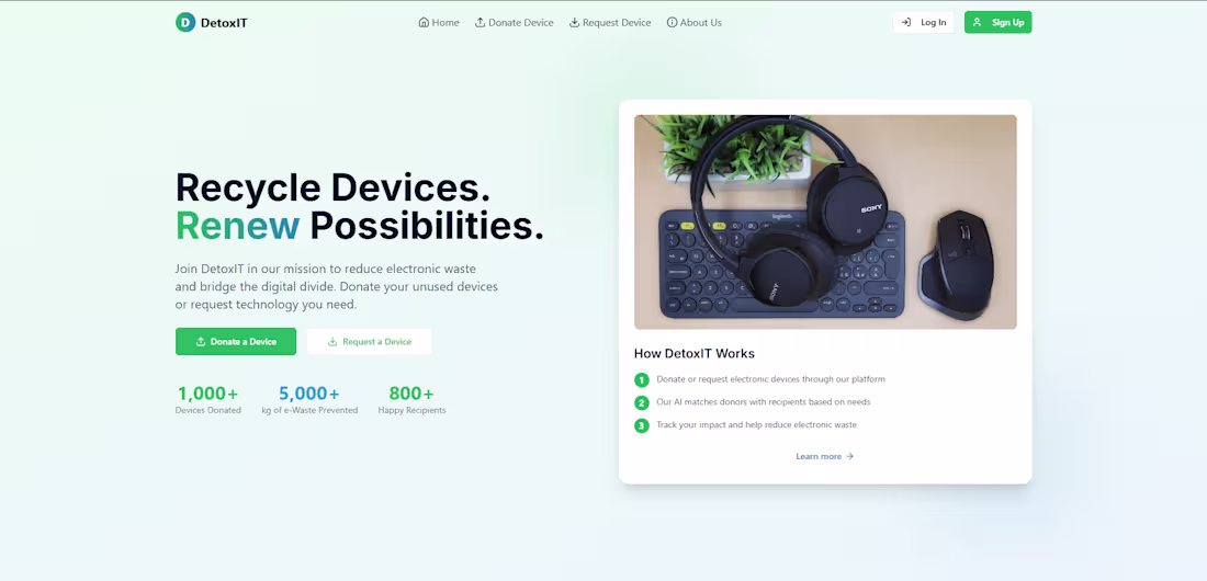 Cover image for DetoxIT – E-Waste Donation & Request Platform Homepage