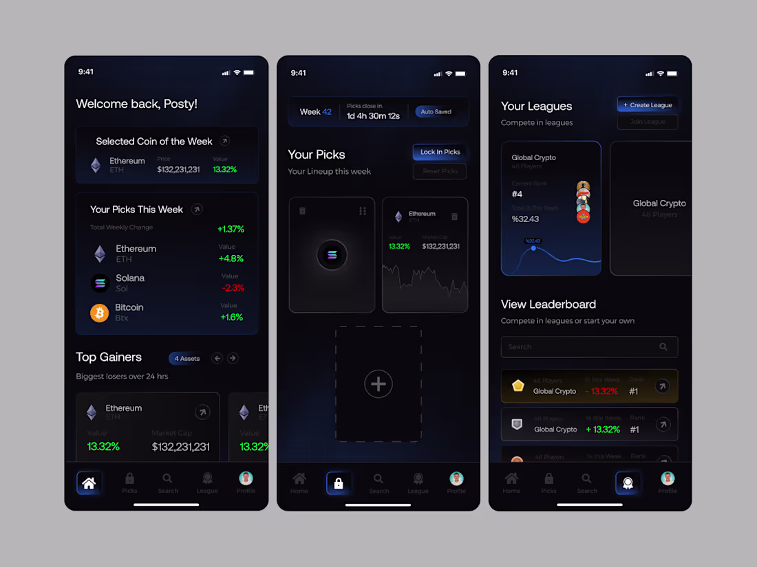 Cover image for UI Design for Fantasy Crypto League App