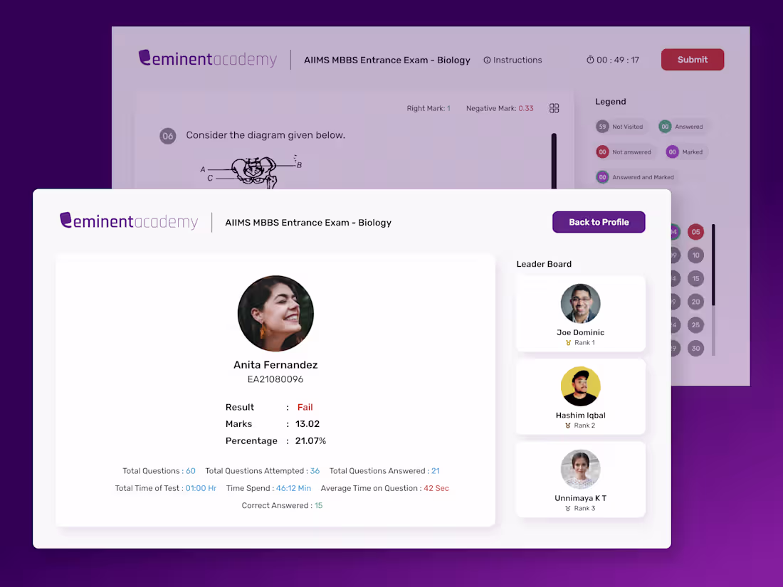 Cover image for Medical Entrance Mock Test Website UI | Eminent Academy