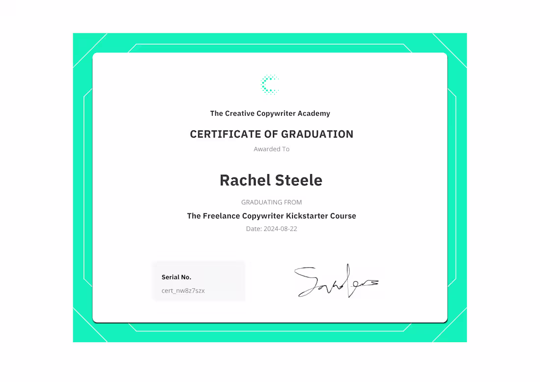 Cover image for The Freelance Copywriter Kickstarter Course Certificate