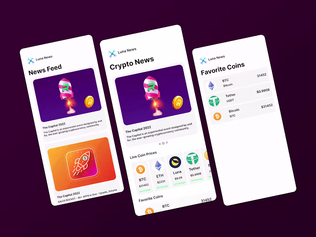 Cover image for Cryptocurrency News and Tracking App Design