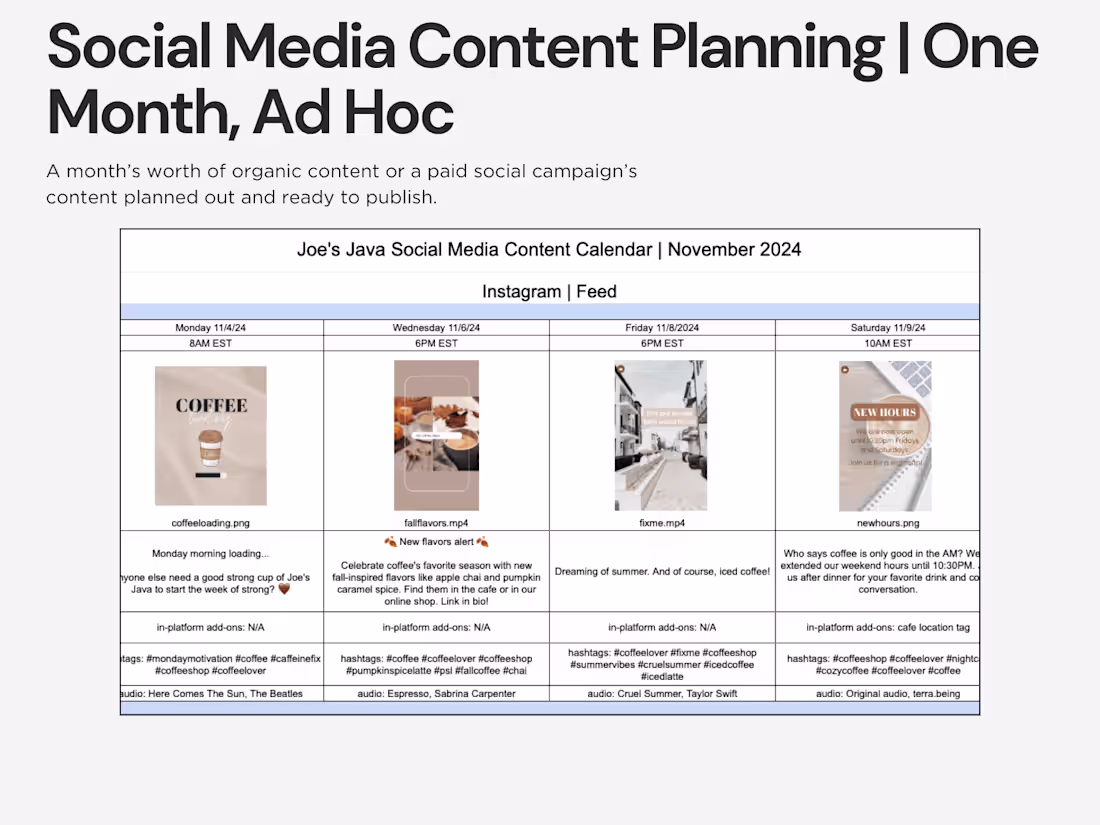 Cover image for Social Media Content Planning | One Month, Ad Hoc
