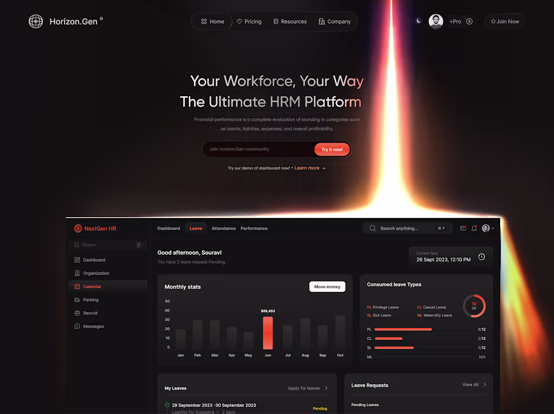 Cover image for HRM Dark SaaS Landing Page design