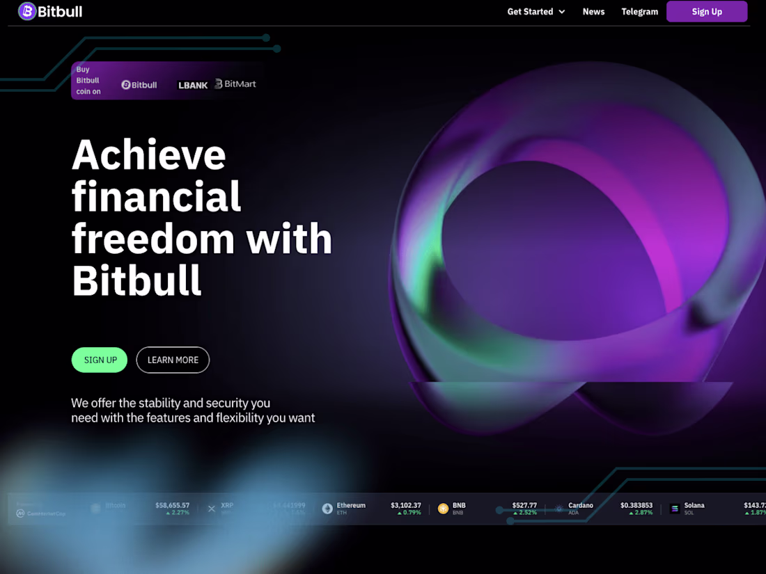 Cover image for Webflow website design for Bitbull token, trading, and exchange.