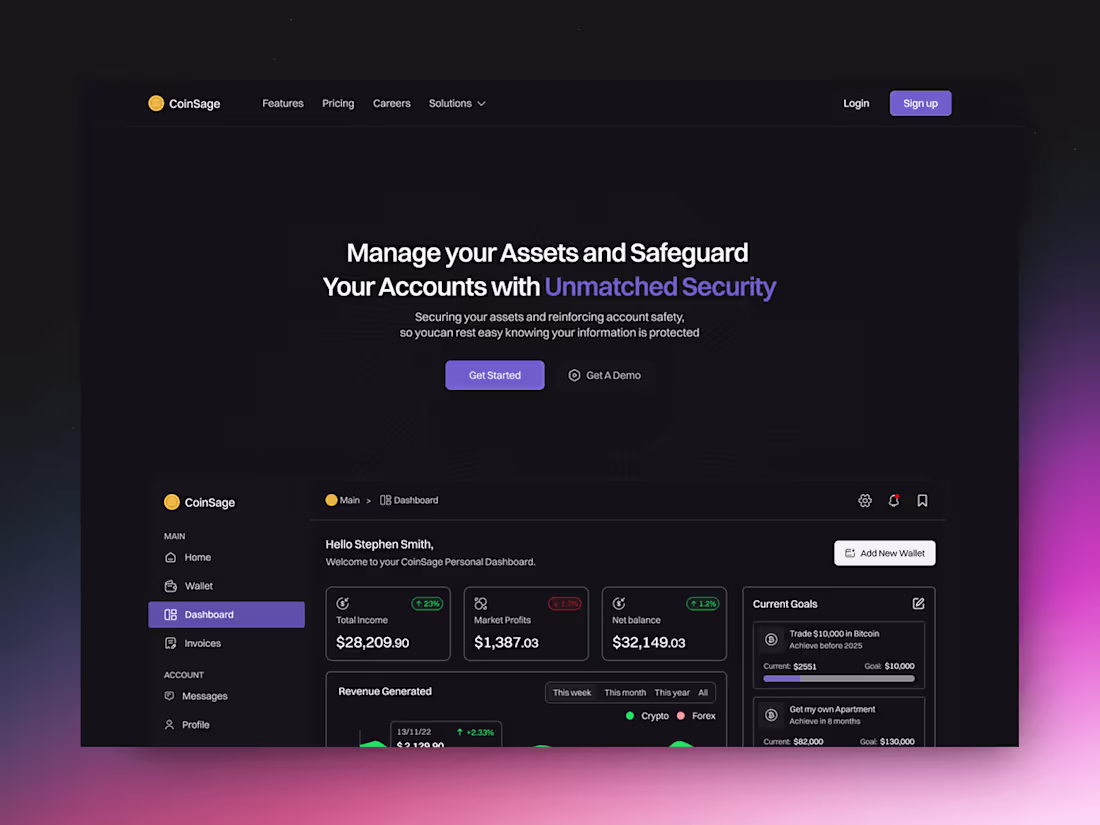 Cover image for Coinsage - Dark mode exploration :: Behance