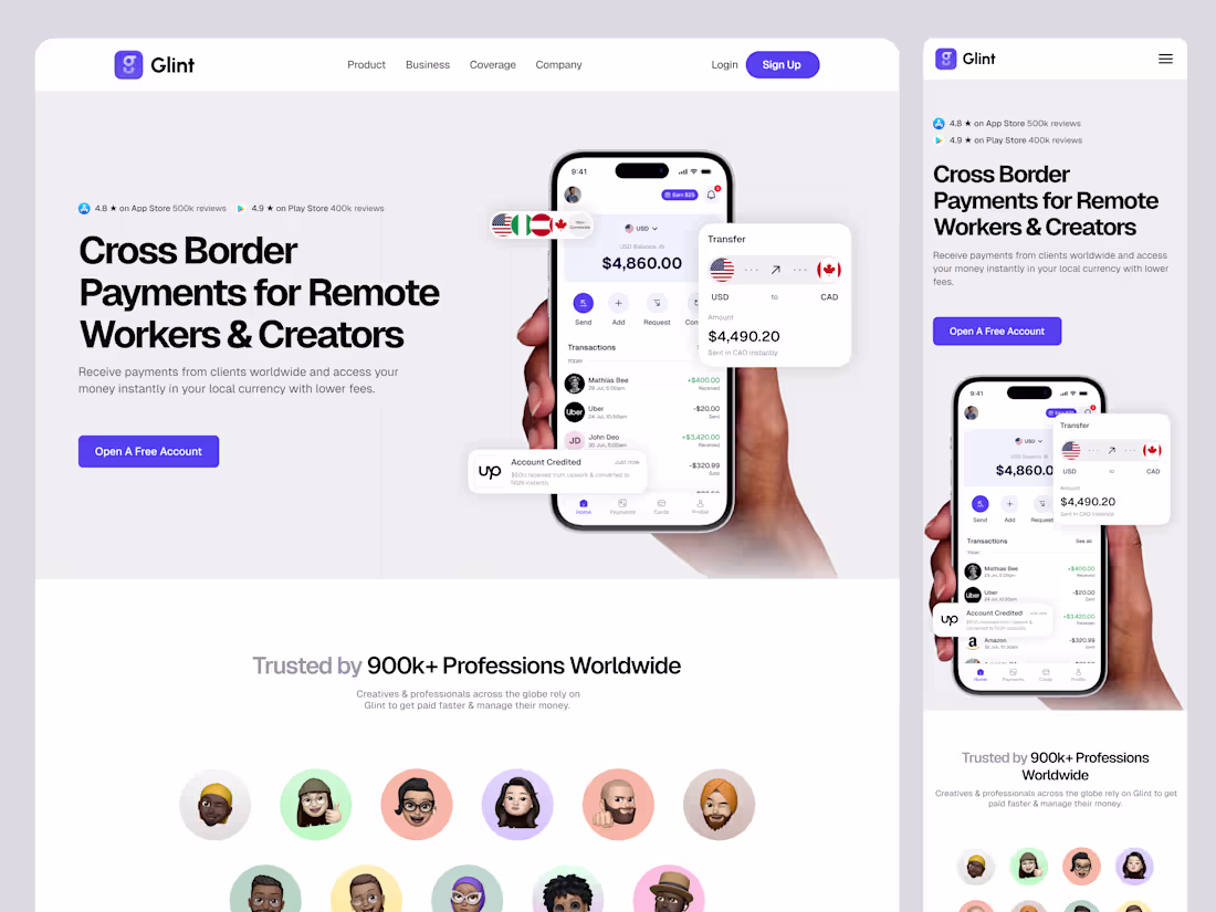 Cover image for Glint Landing Page Design