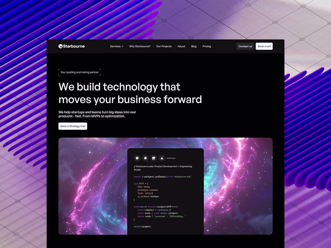 Cover image for Hero section for StarbourbeLabs Development as a service com...