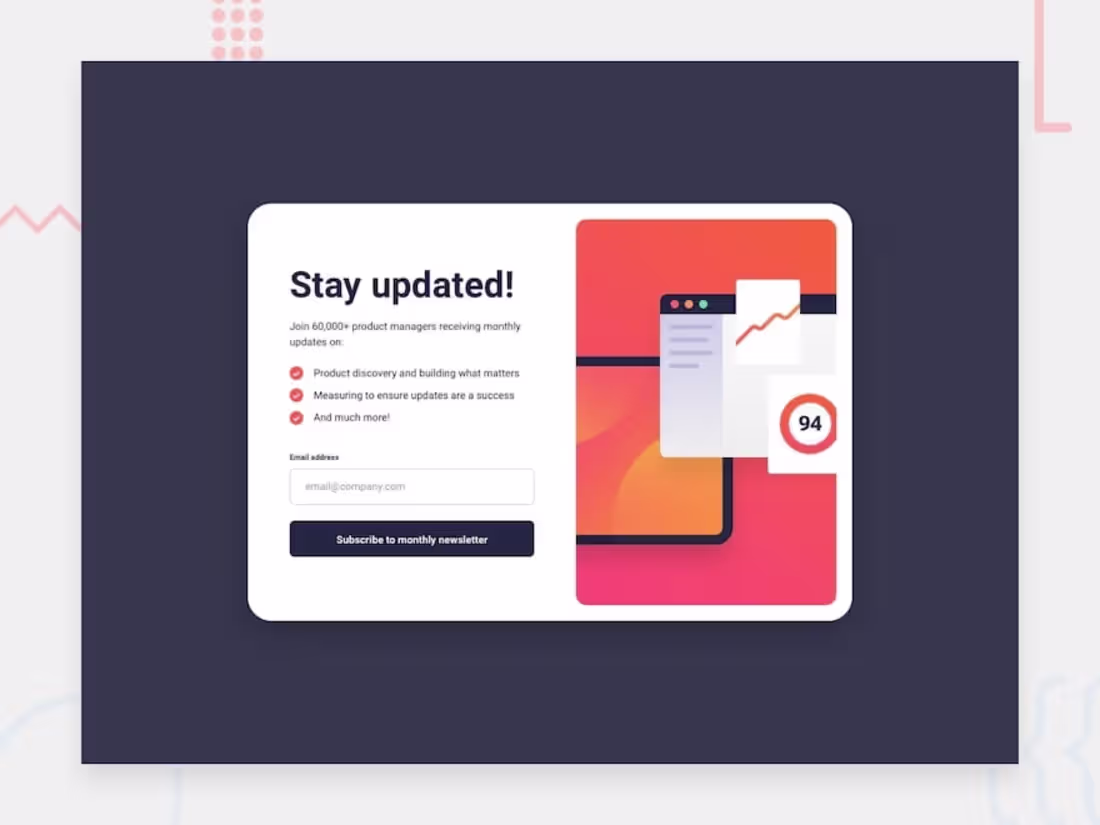 Cover image for Newsletter sign-up form with success message
