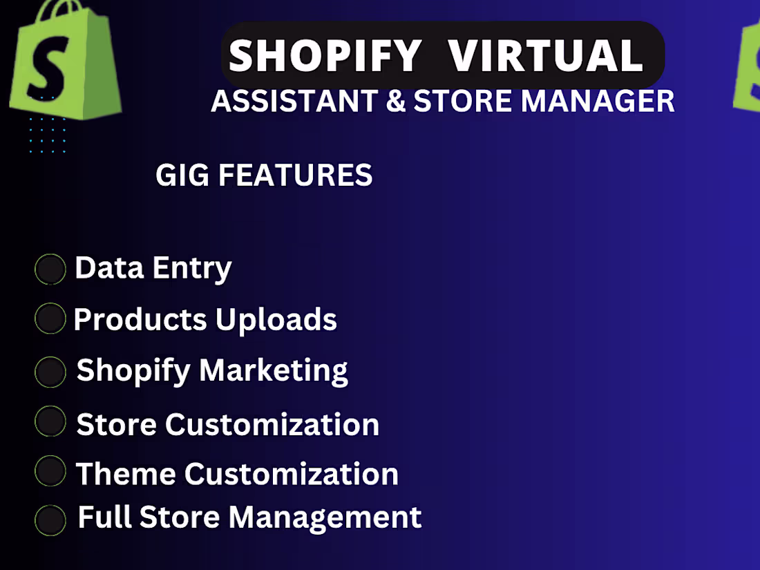 Cover image for I will shopify virtual assistant shopify store manager 