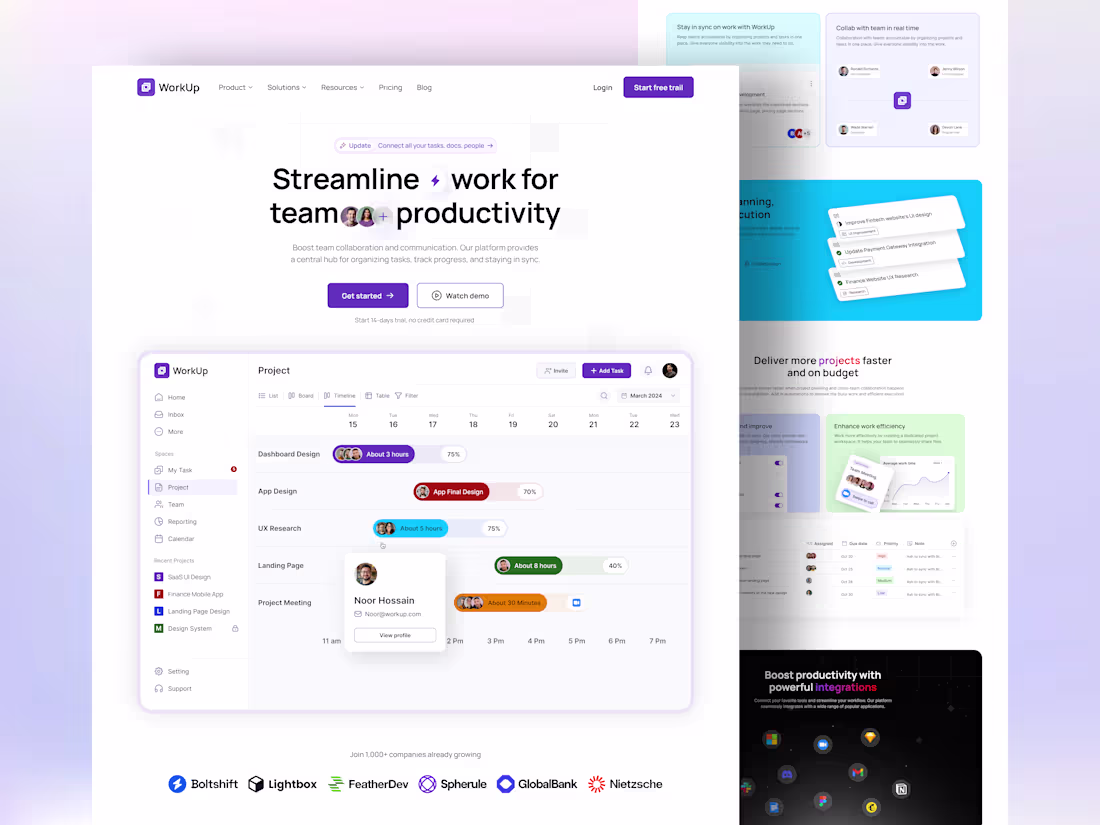 Cover image for Project management Landing Page ui, uiux, ui design