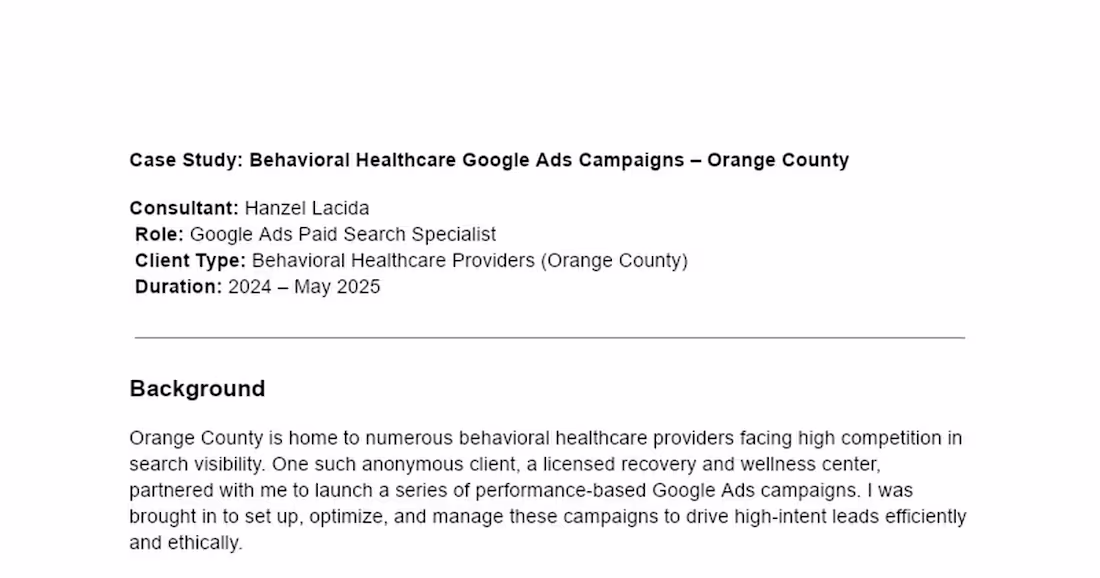 Cover image for Case Study: Behavioral Healthcare Google Ads Campaigns – Orange…