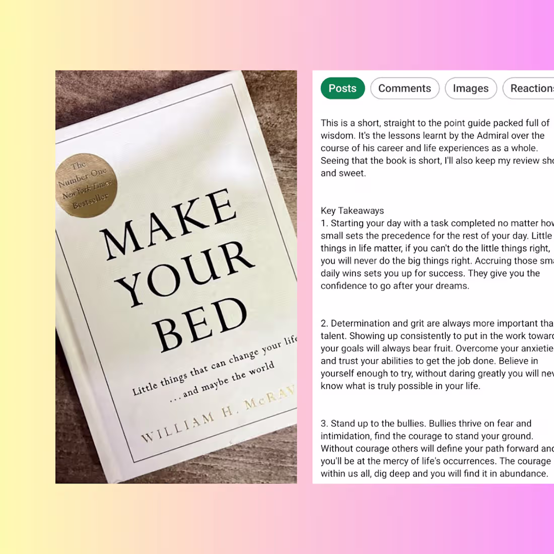 Cover image for Book Review Copy Here is a sample of Make Your Bed by Willia...