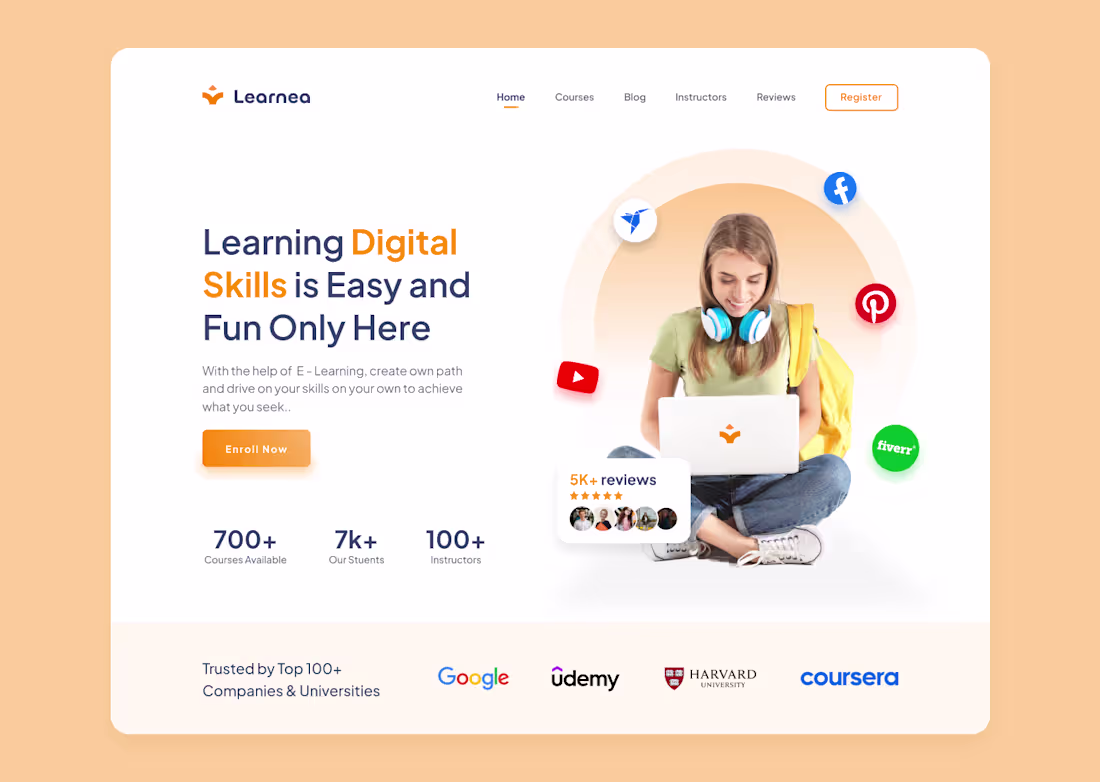 Cover image for Concept Landing page For Online Learning Platform on Behance