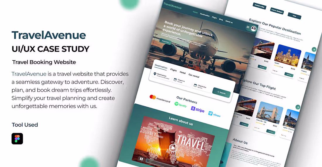 Cover image for TRAVEL BOOKING WEBSITE | UI/UX CASE STUDY on Behance