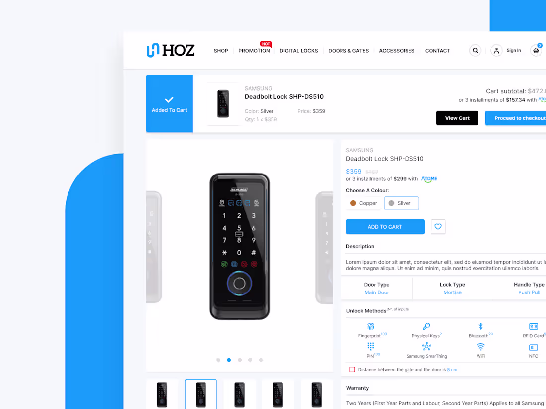 Cover image for Lead Designer for HOZ: Digital Lock E-Commerce Platform