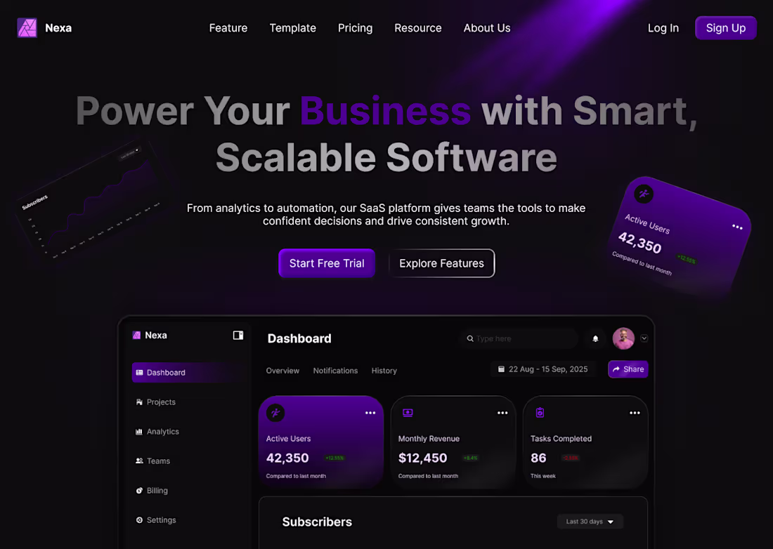 Cover image for Designed this clean and modern hero section for a SaaS platf...
