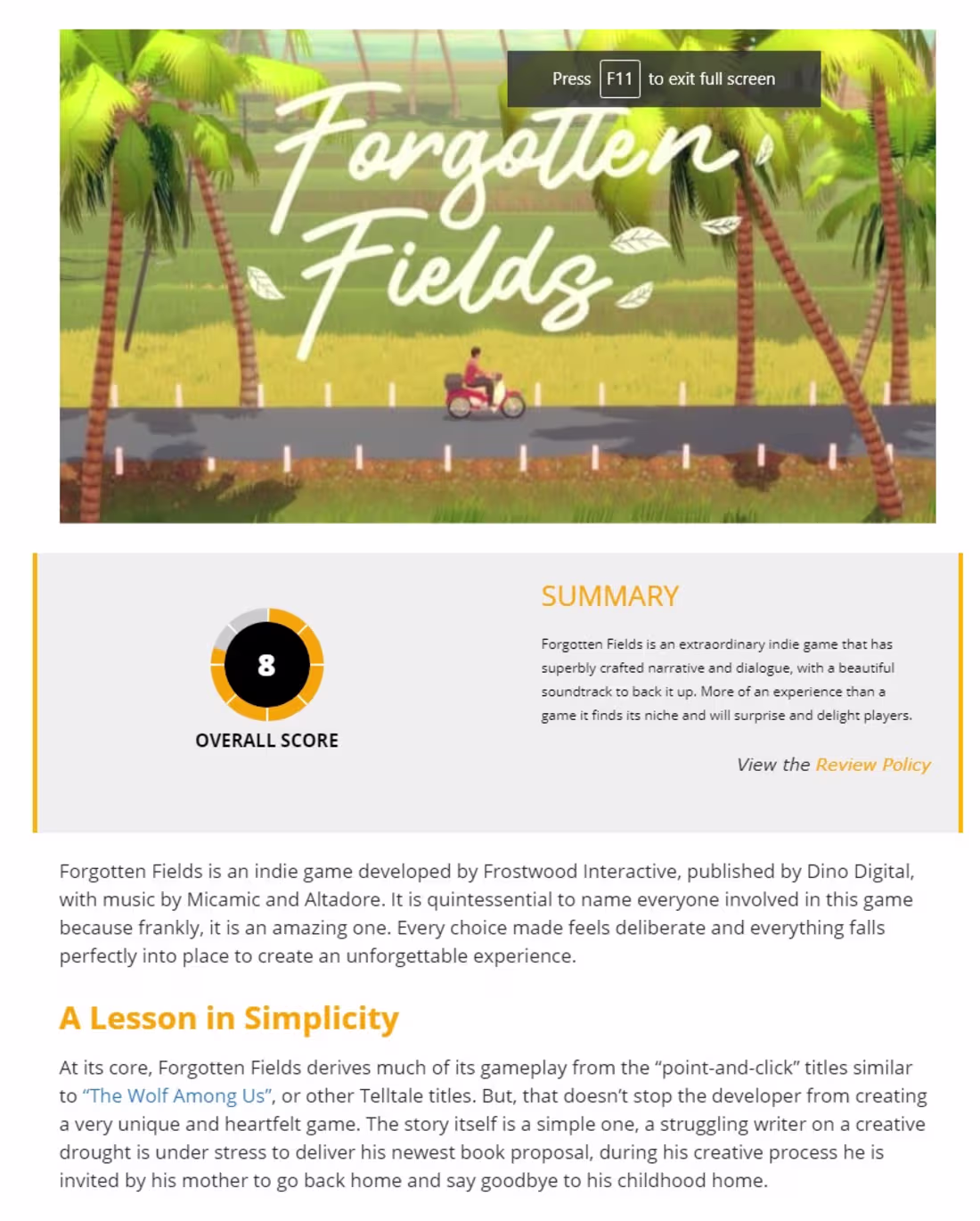 Cover image for Forgotten Fields - Review