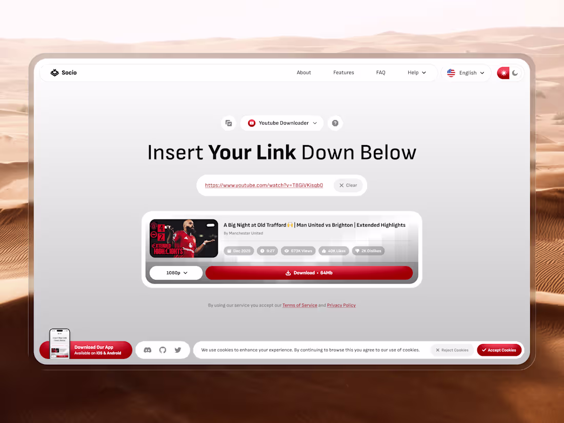 Cover image for Socio Downloader - Website SaaS Design