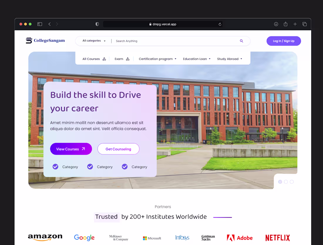 Cover image for CollegeSangam Website Redesign Project