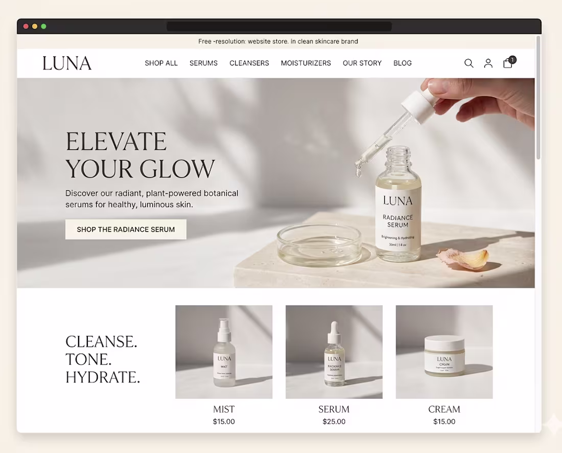 Cover image for  Luna Skin Co, Shopify store Full Branding