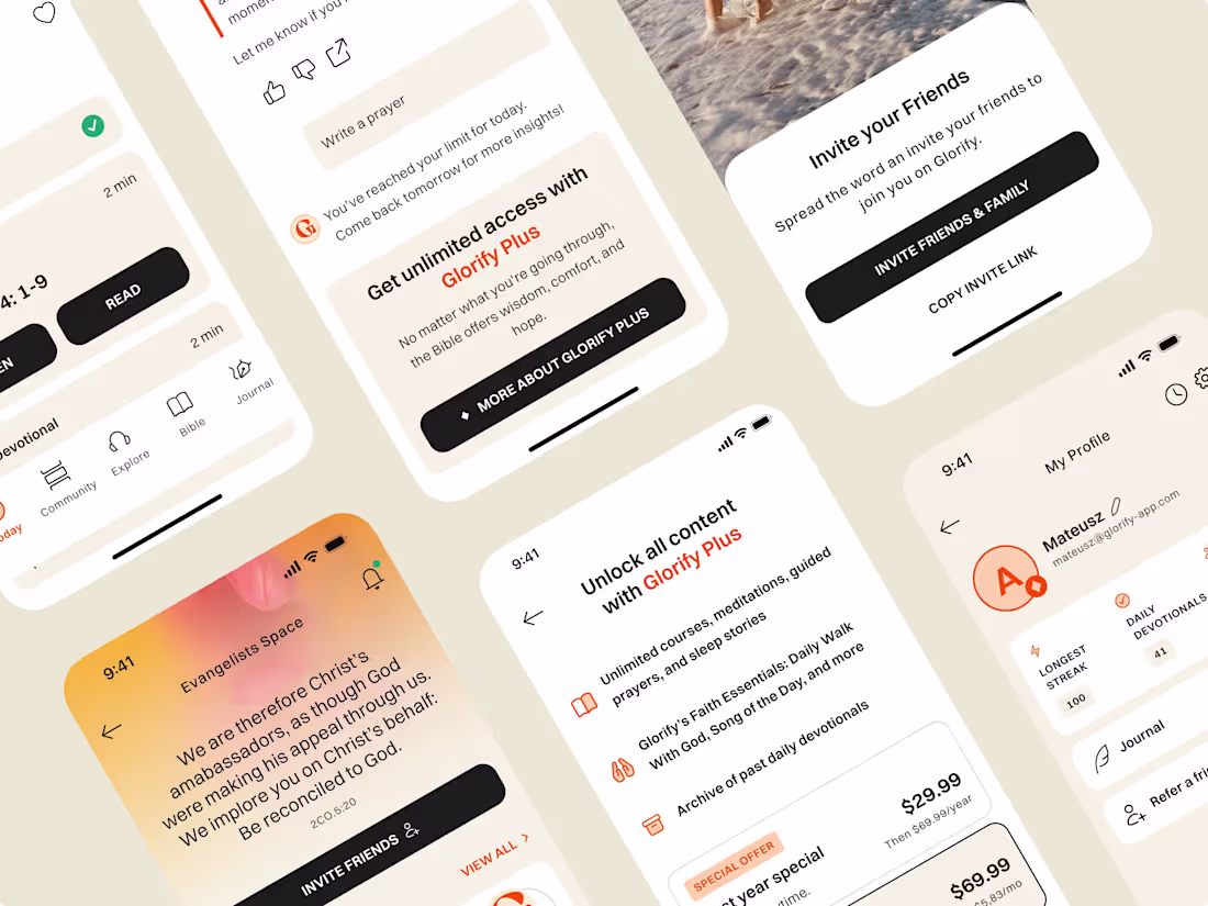 Cover image for Glorify App – UX, Paywall Design, and Gamified Faith Features