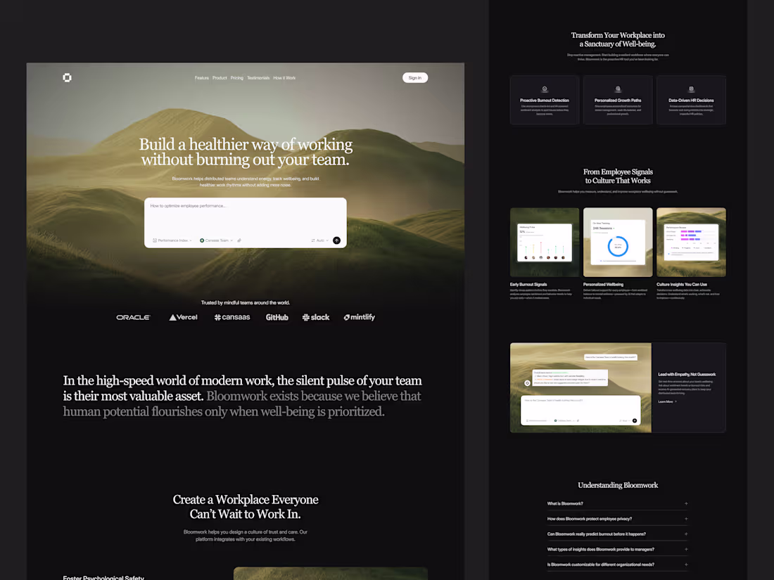 Cover image for AI SaaS Landing Page Design for Workplace Wellbeing