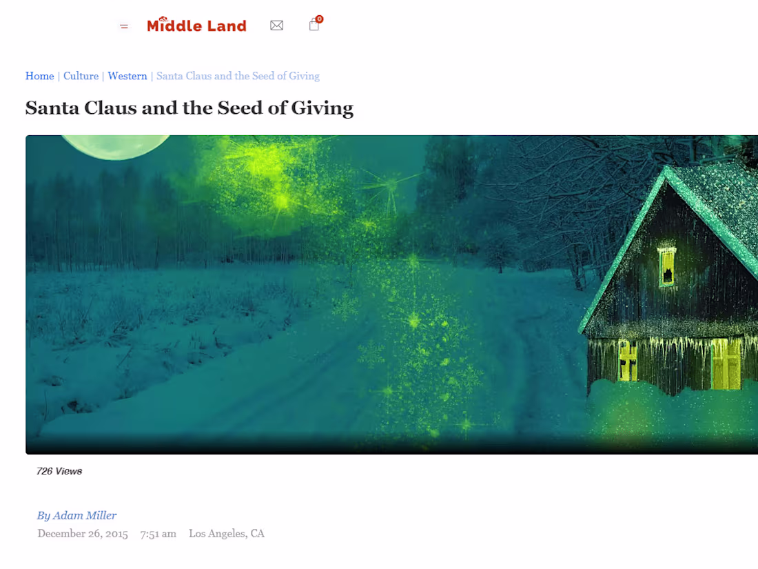 Cover image for Article for Middle Land Magazine "Santa Claus ..."