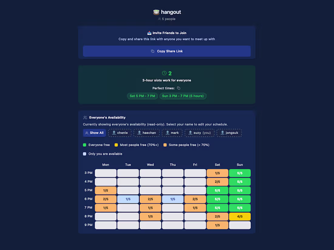 Cover image for Effortless Group Scheduling: Discover When to Hang Out Easily!
