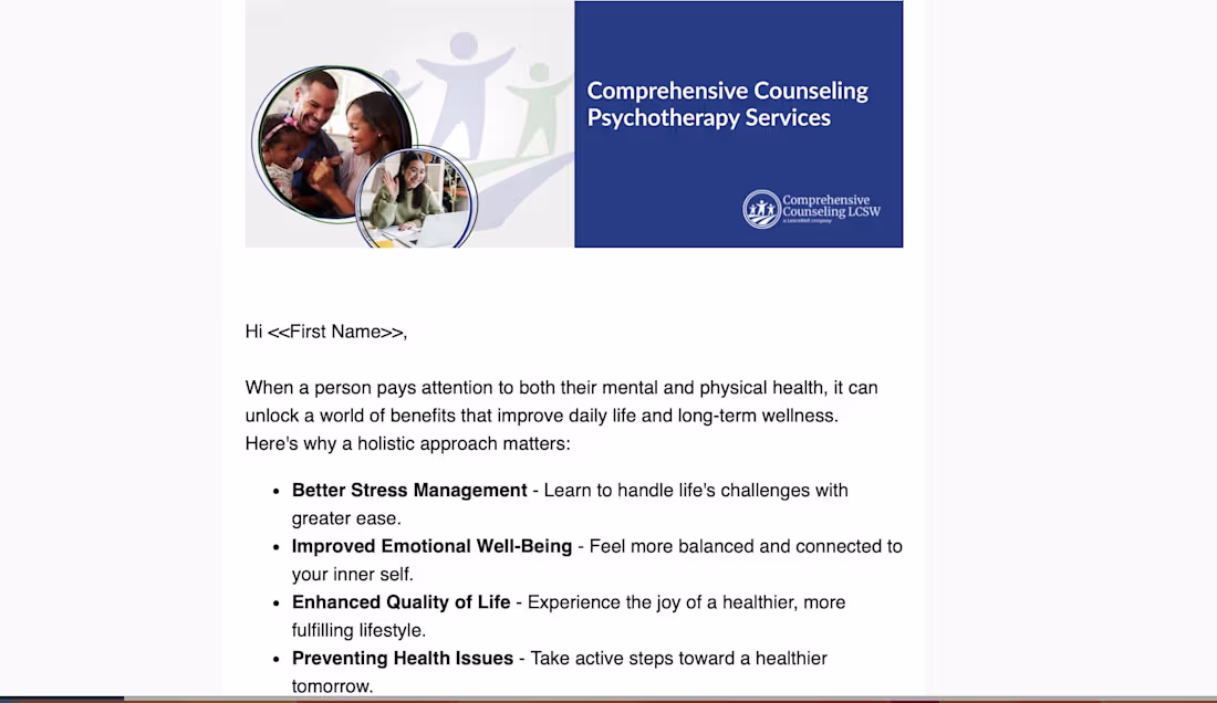 Cover image for Email Campaign for Behavioral Health Care 