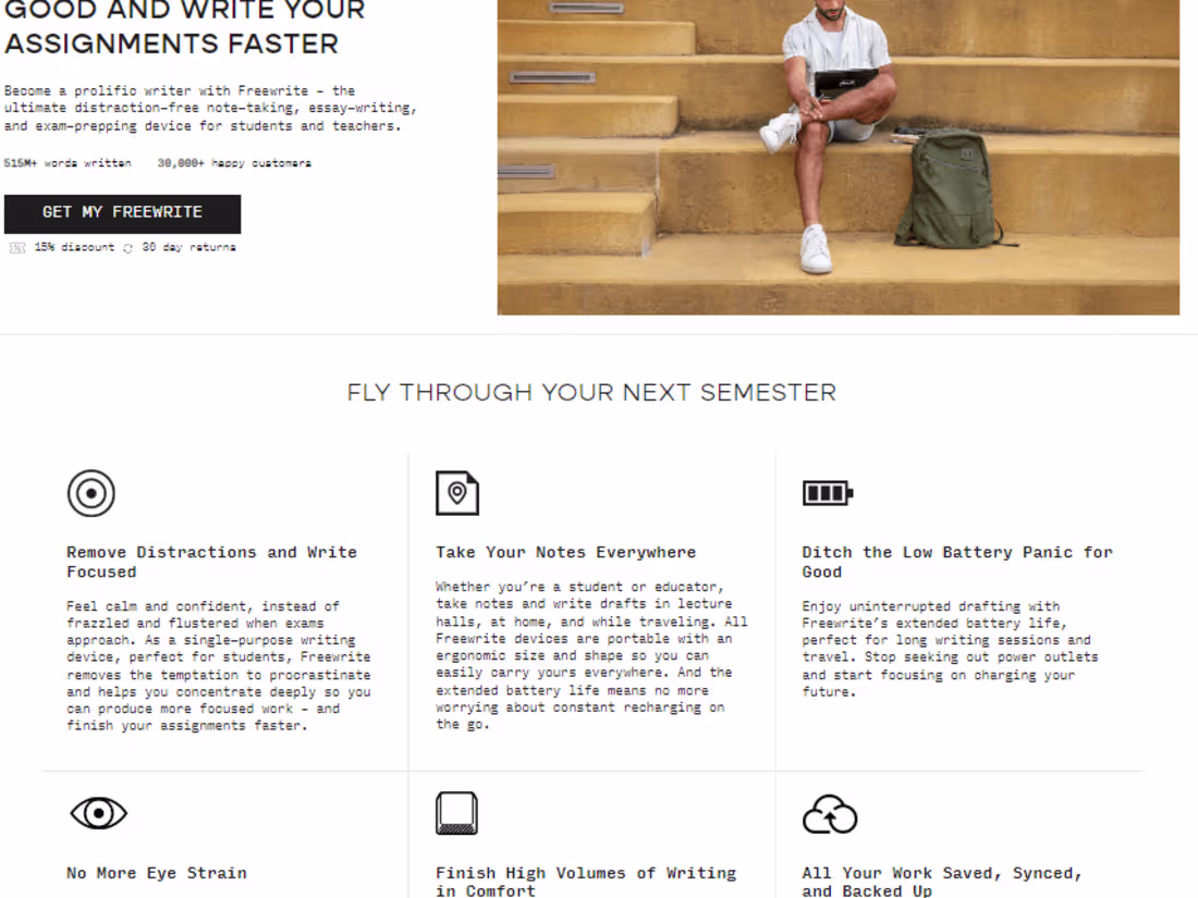 Cover image for Landing page for Freewrite