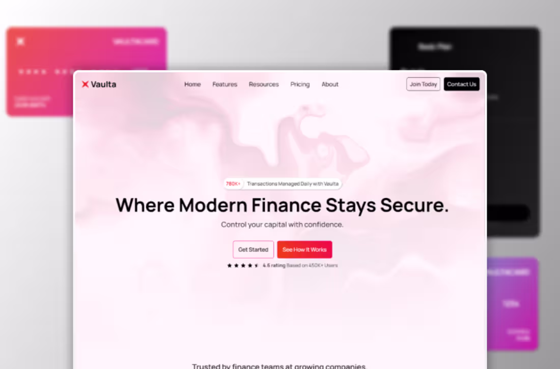 Cover image for I designed Vaulta as a modern finance SaaS presence built ar...