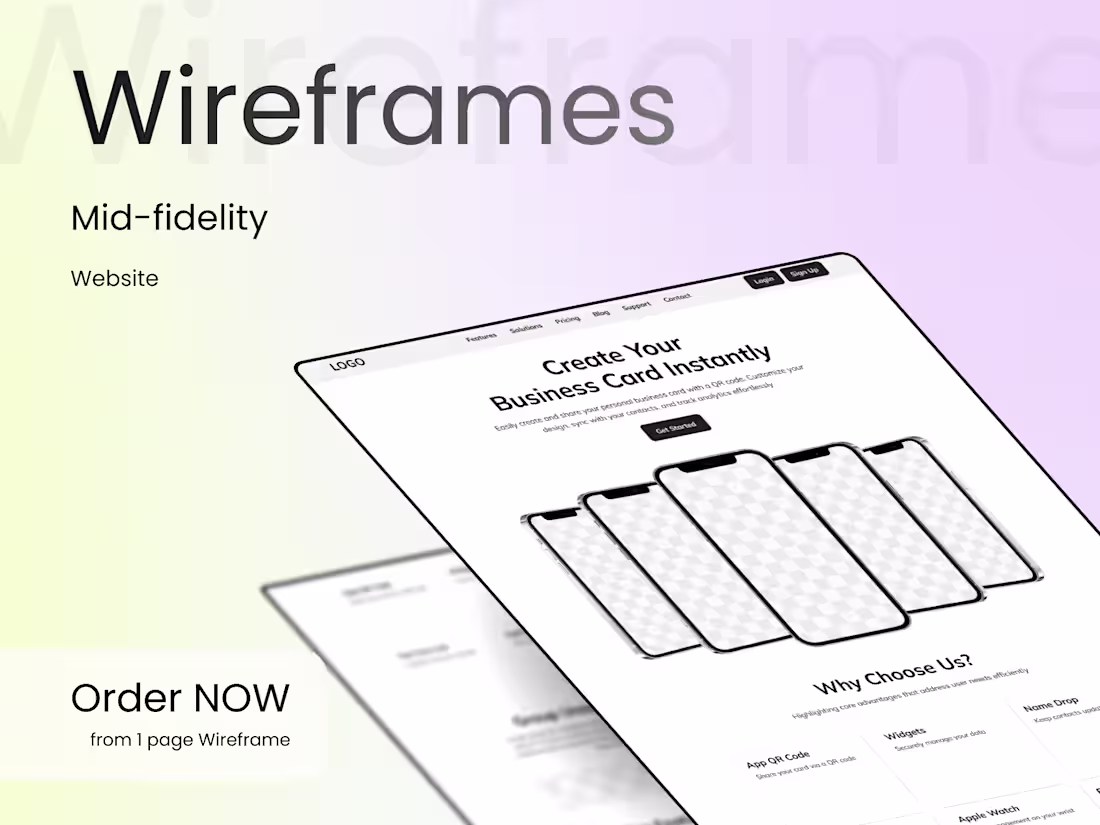 Cover image for Mid-fidelity wireframes for website or landing page